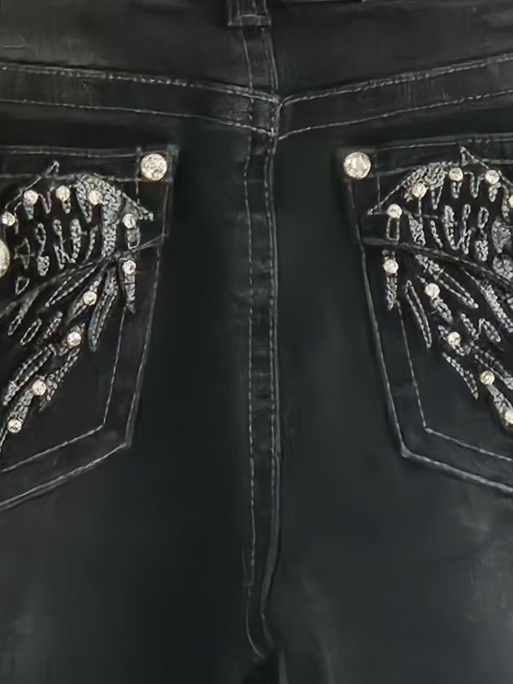 ​Fire & Rain Y2K Black Flare Jeans Angel Wing Rhinestone Pockets Size 11 - Picture 5 of 16
